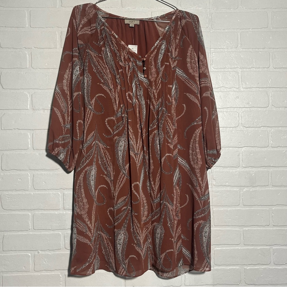 LOFT Womens Dress Flowy Fit Fall Dress Burnt Orange Small Office Dress NWT - Picture 1 of 9